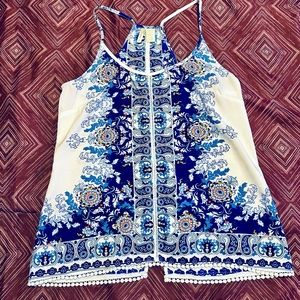 Women’s Japna Paisley Cami Tank Top, Blue & White, EUC, S